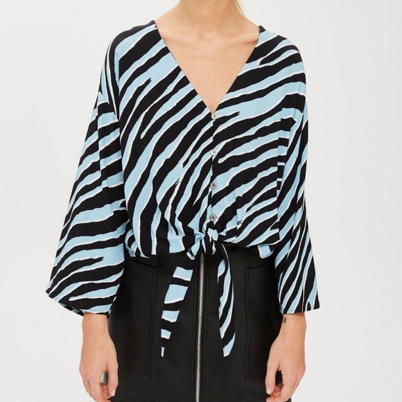 PETITE Zebra Tie Front Blouse - Picture 1 of 4